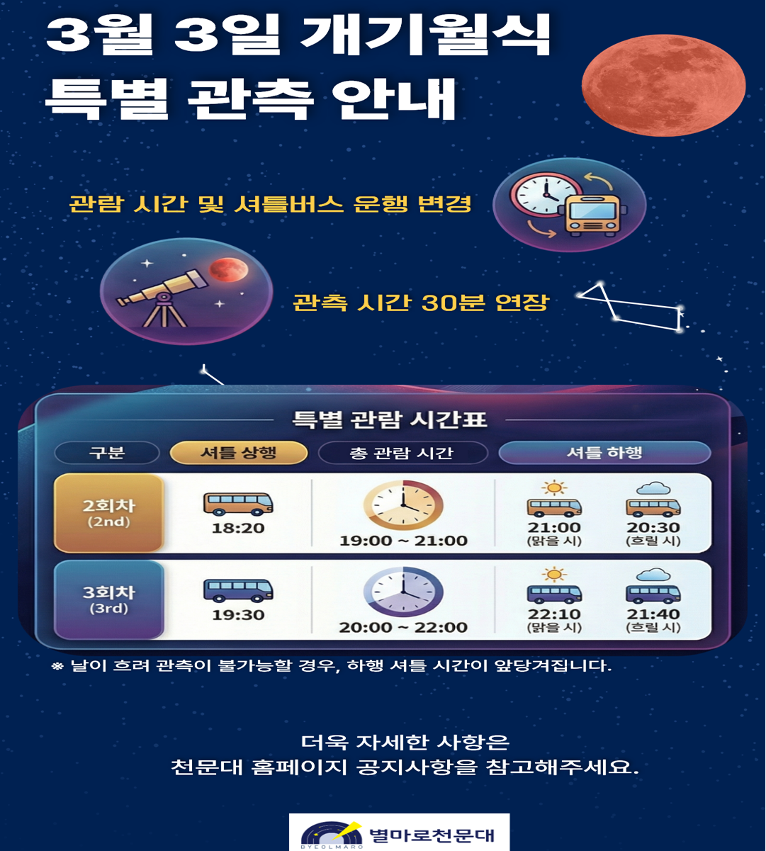 3월3일 개기월식 특별관측 안내
